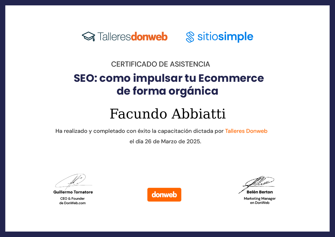Certificado de asistencia · Talleres DonWeb