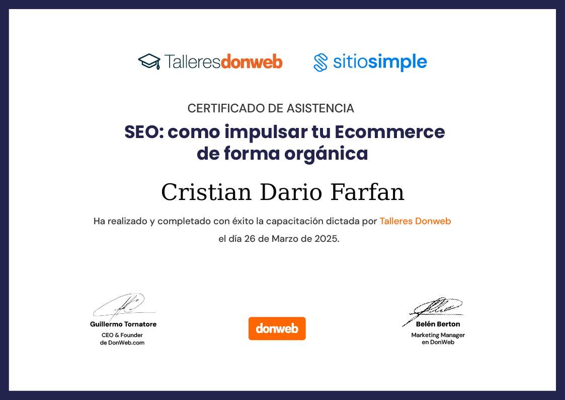 Certificado de asistencia · Talleres DonWeb