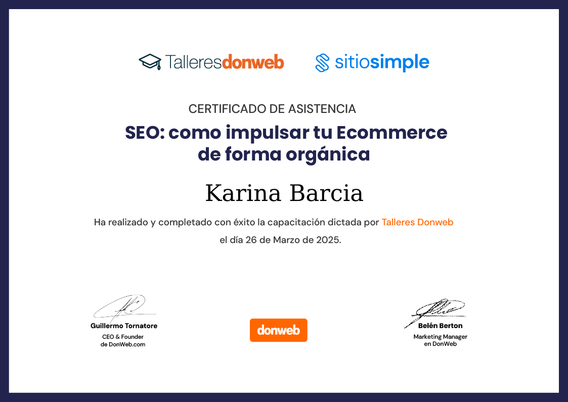 Certificado de asistencia · Talleres DonWeb