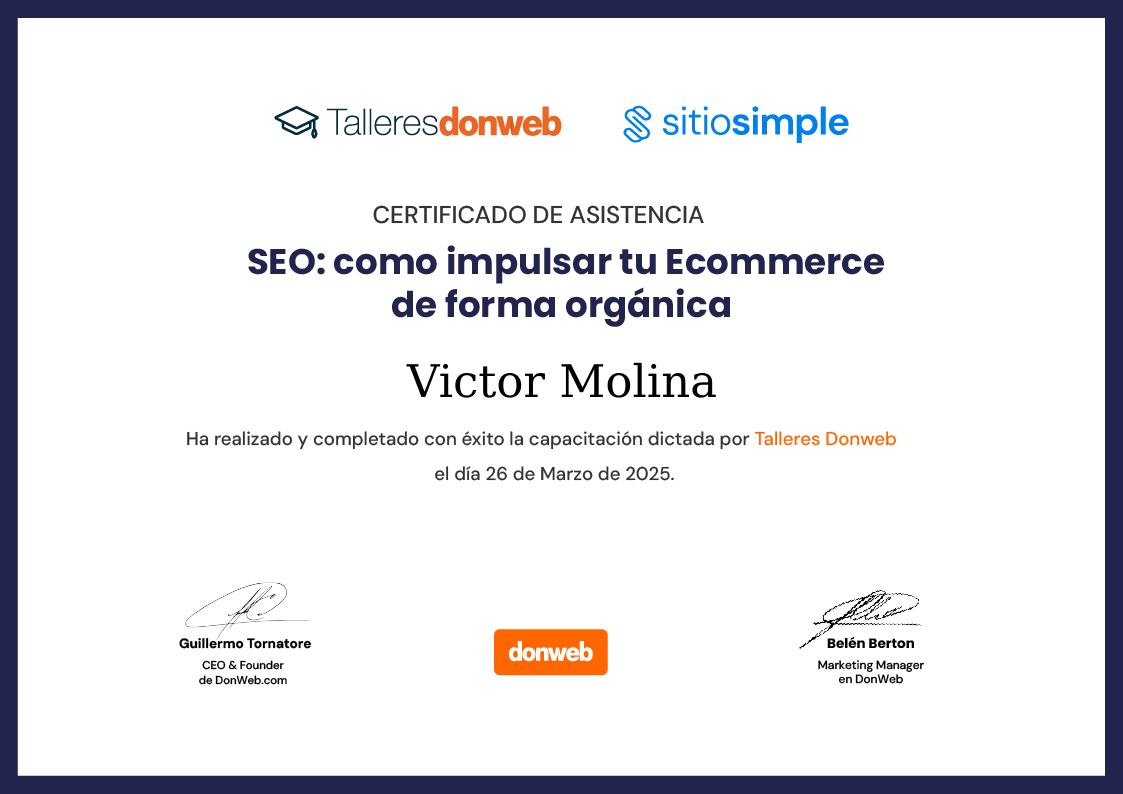 Certificado de asistencia · Talleres DonWeb