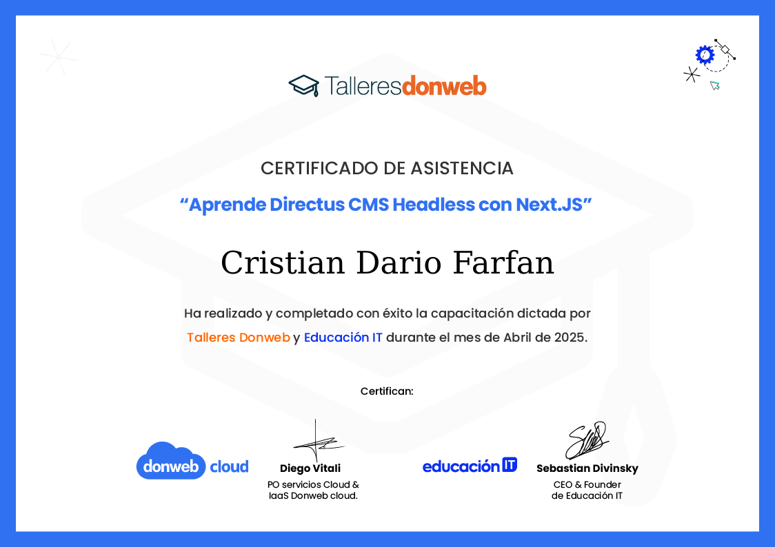 Certificado de asistencia · Talleres DonWeb