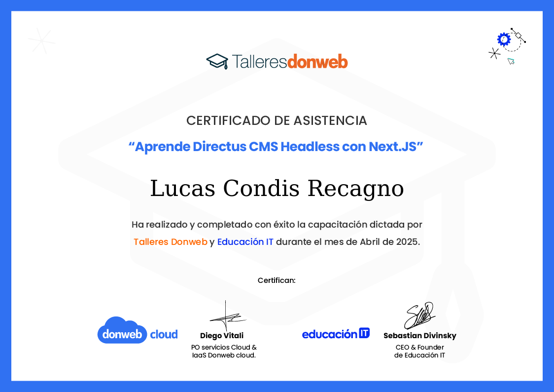 Certificado de asistencia · Talleres DonWeb