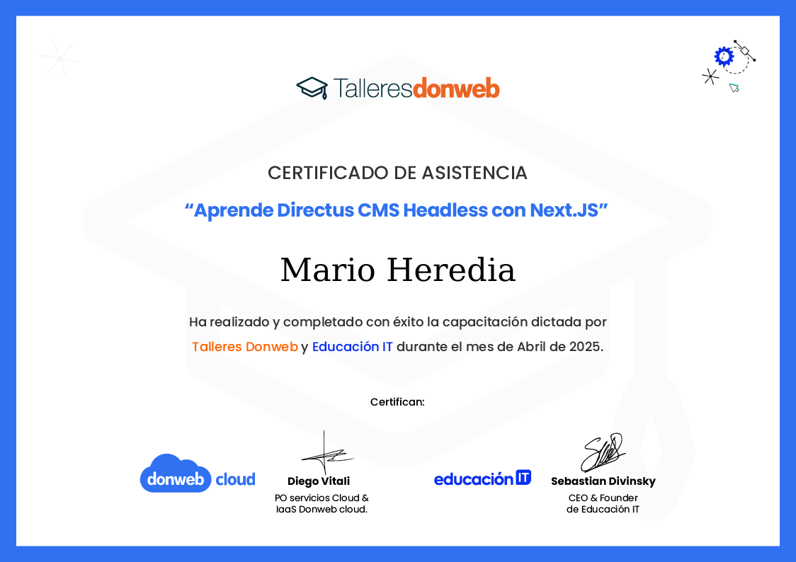 Certificado de asistencia · Talleres DonWeb