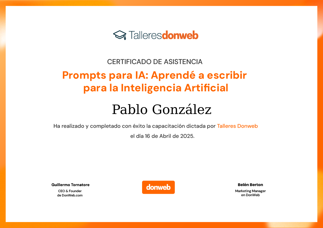 Certificado de asistencia · Talleres DonWeb