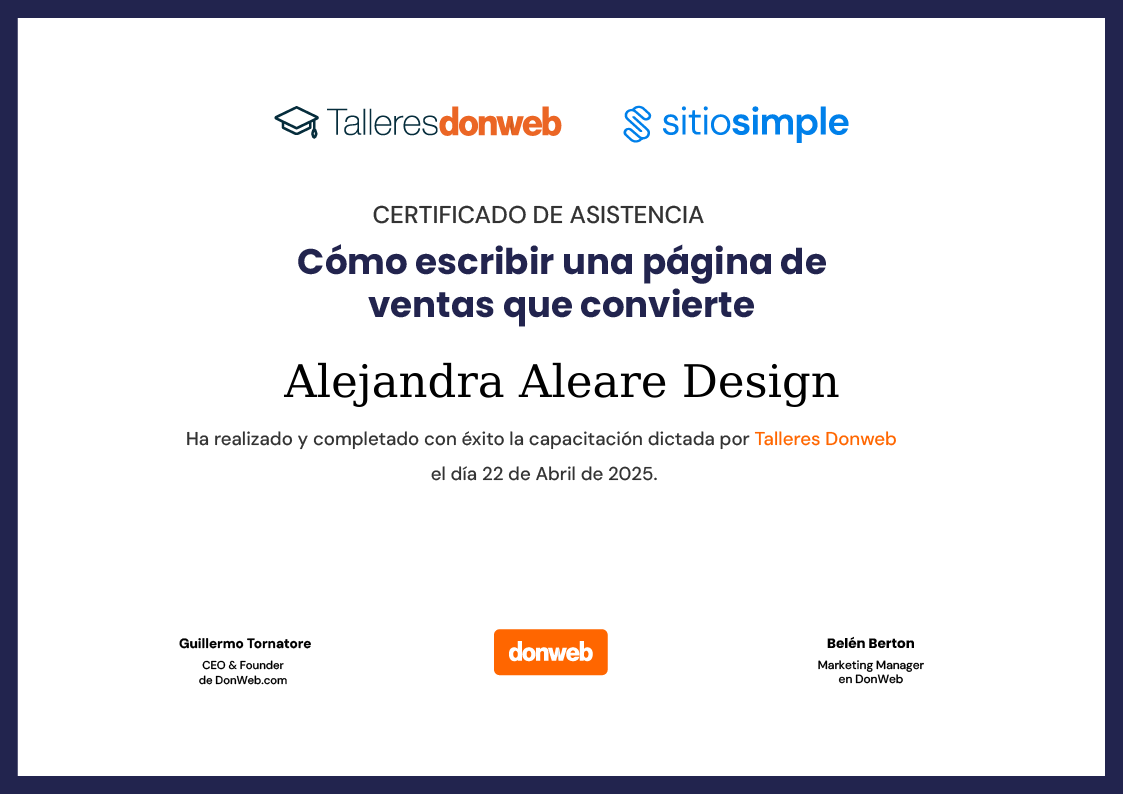 Certificado de asistencia · Talleres DonWeb