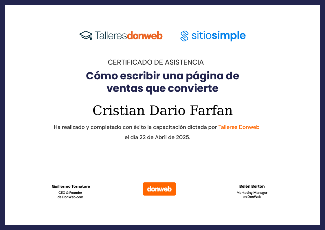 Certificado de asistencia · Talleres DonWeb