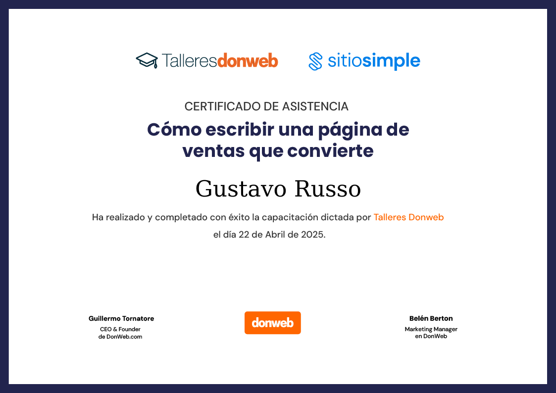 Certificado de asistencia · Talleres DonWeb
