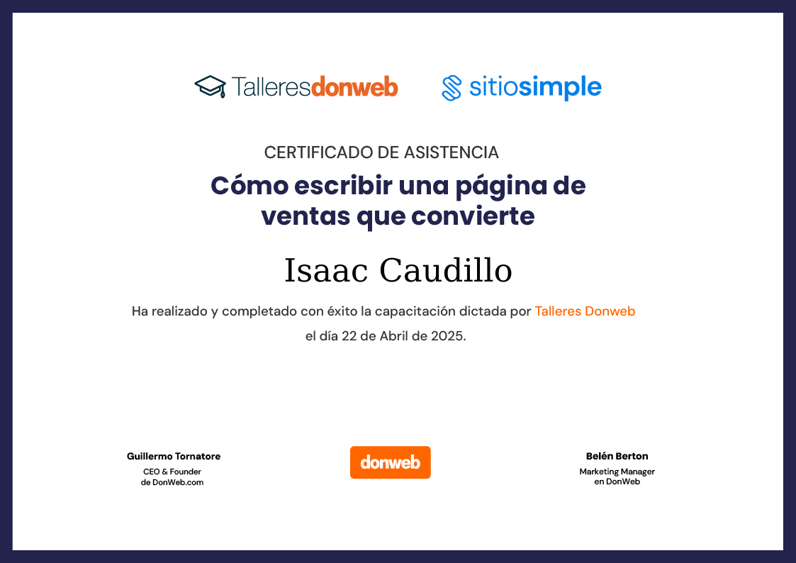 Certificado de asistencia · Talleres DonWeb