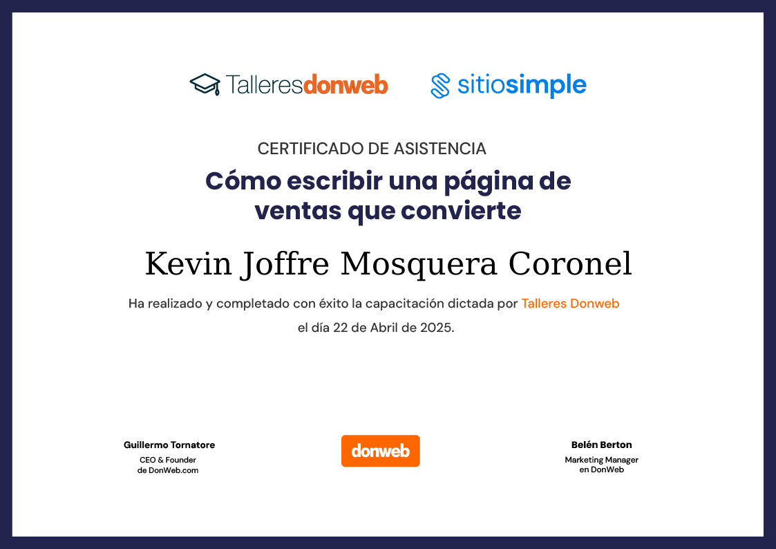 Certificado de asistencia · Talleres DonWeb