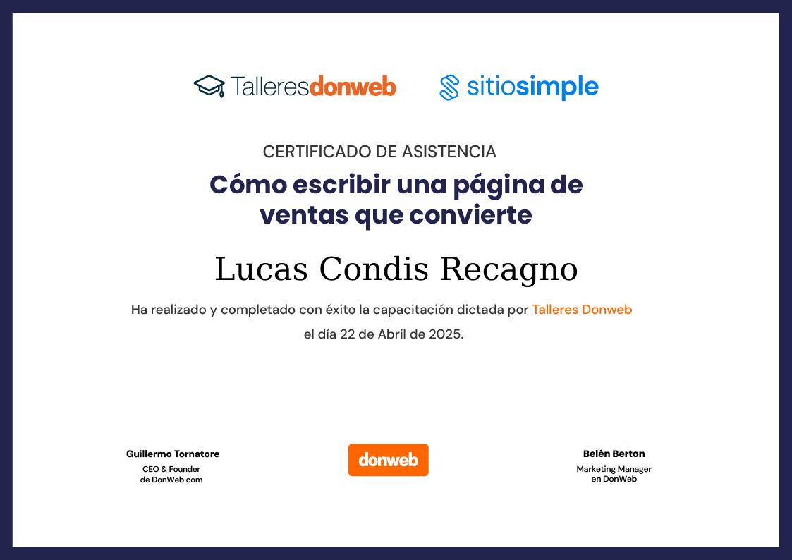 Certificado de asistencia · Talleres DonWeb