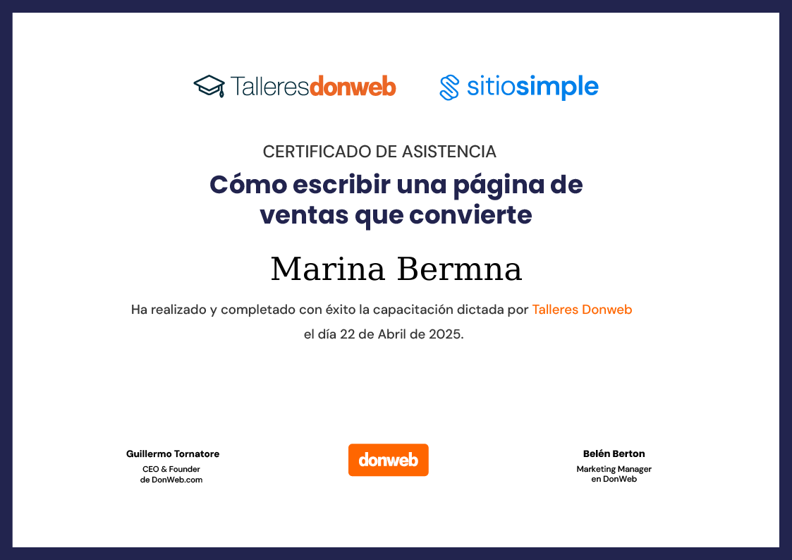 Certificado de asistencia · Talleres DonWeb