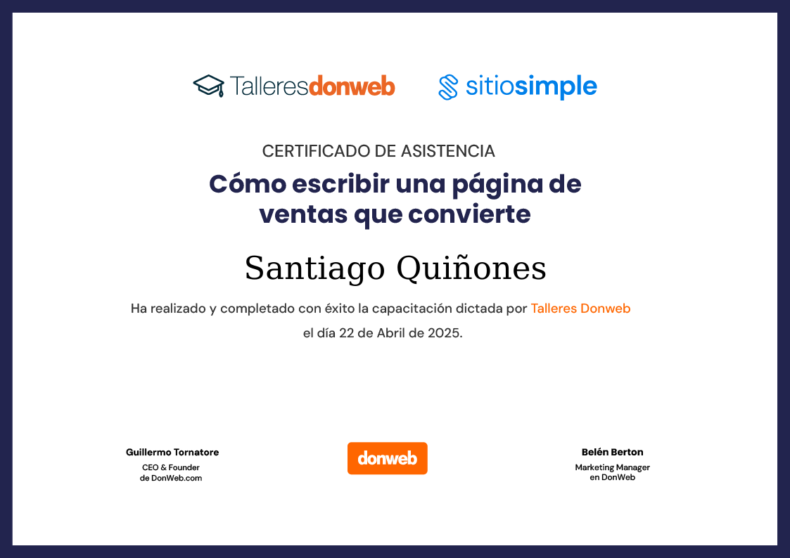 Certificado de asistencia · Talleres DonWeb