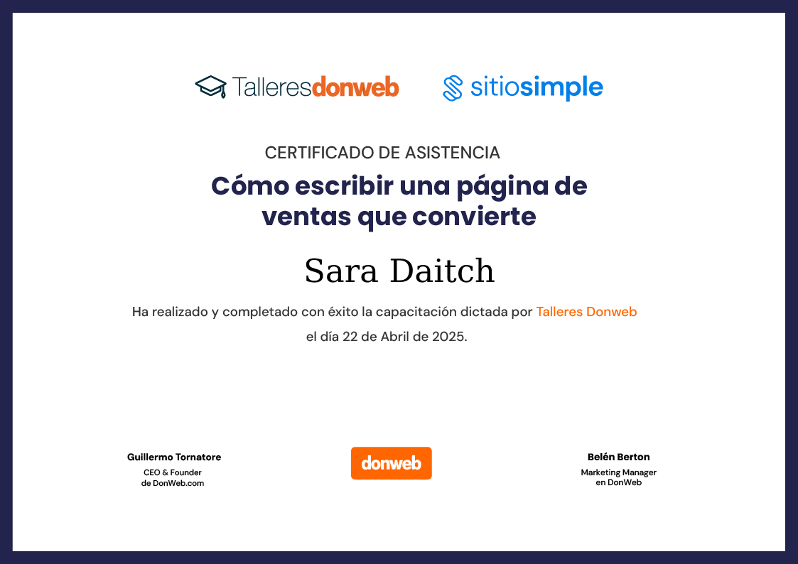 Certificado de asistencia · Talleres DonWeb