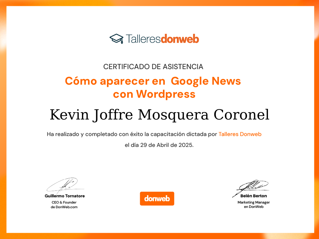 Certificado de asistencia · Talleres DonWeb