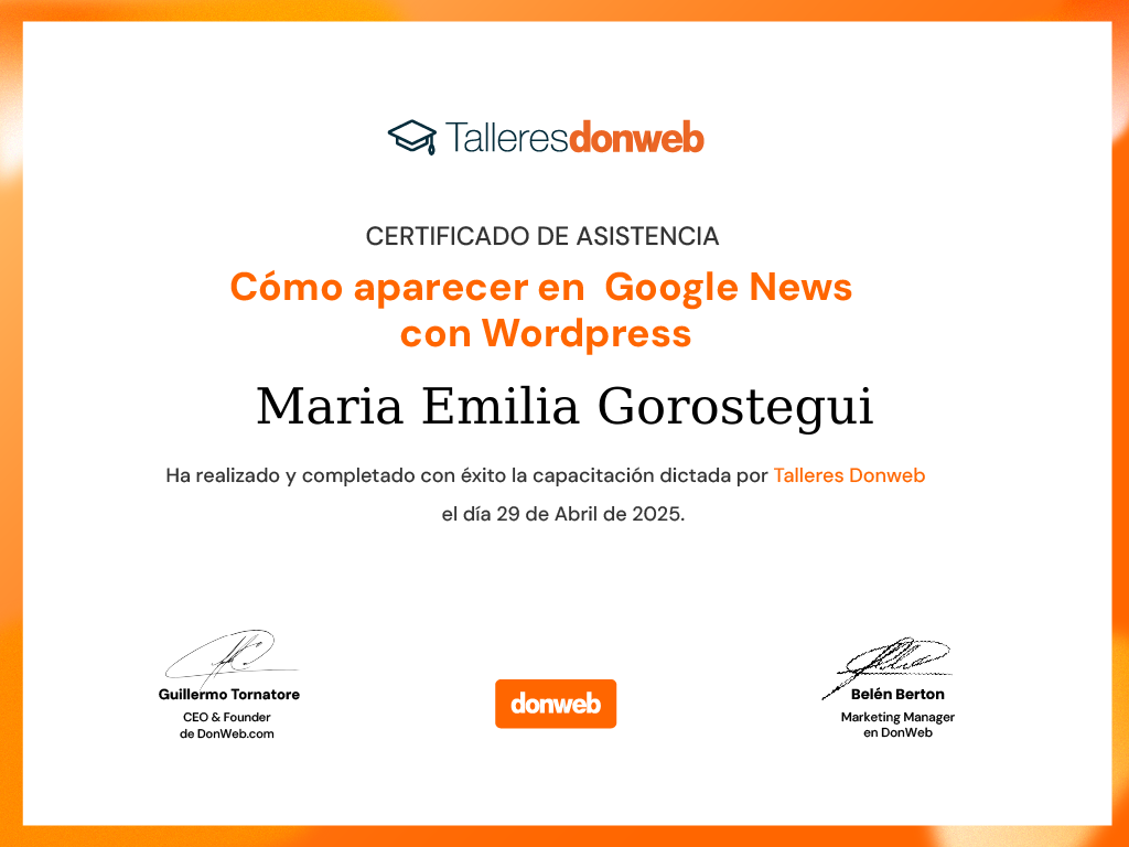Certificado de asistencia · Talleres DonWeb