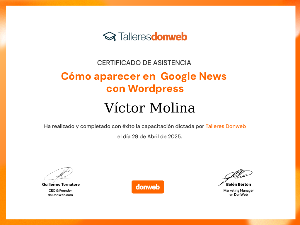Certificado de asistencia · Talleres DonWeb