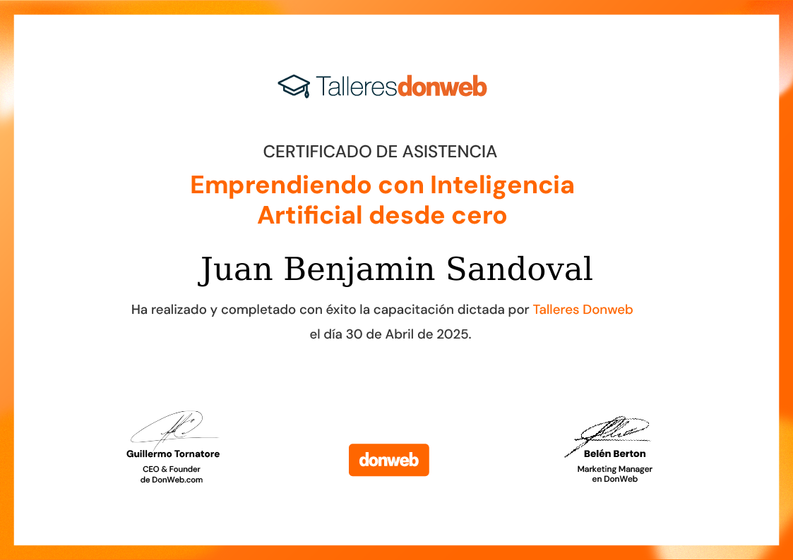 Certificado de asistencia · Talleres DonWeb
