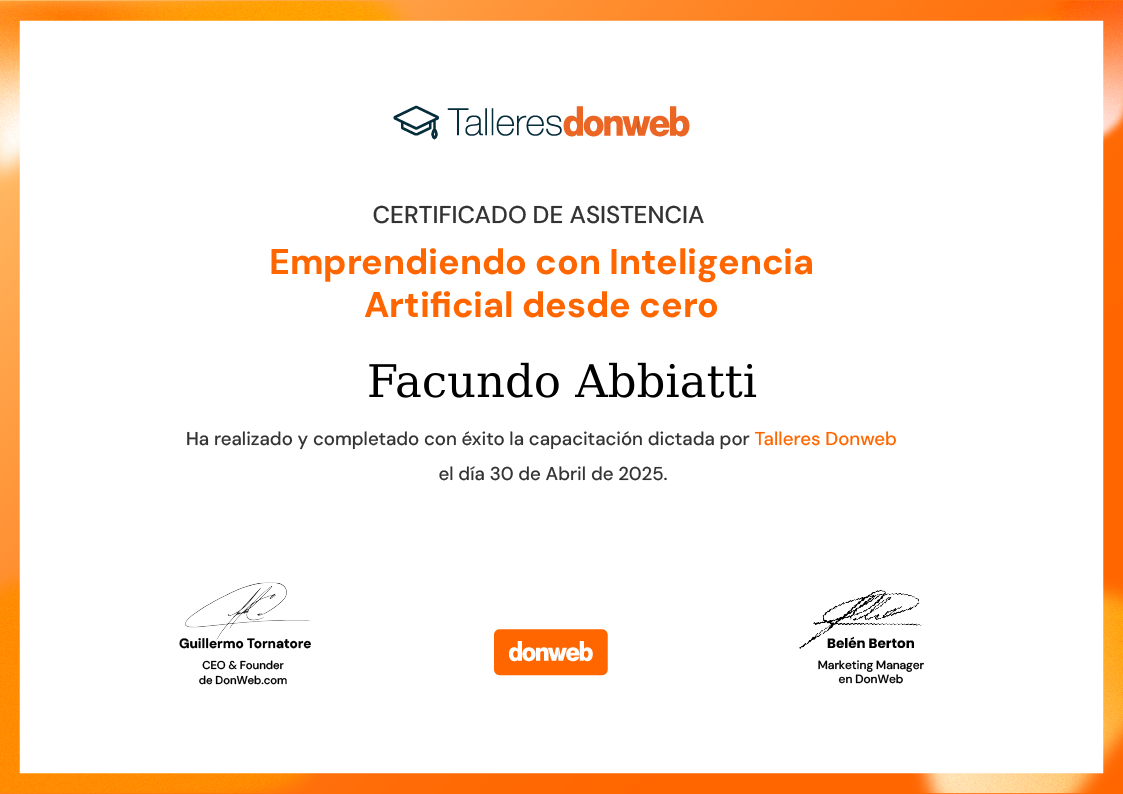 Certificado de asistencia · Talleres DonWeb