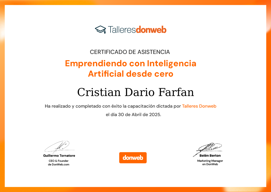 Certificado de asistencia · Talleres DonWeb
