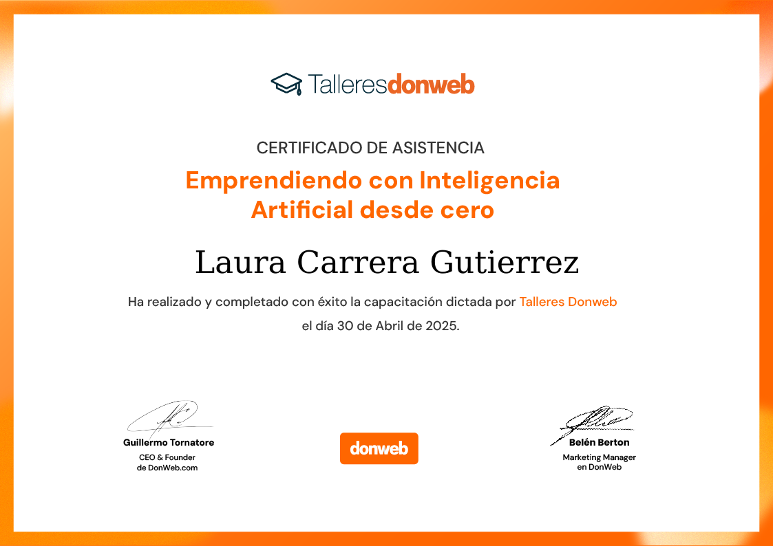 Certificado de asistencia · Talleres DonWeb