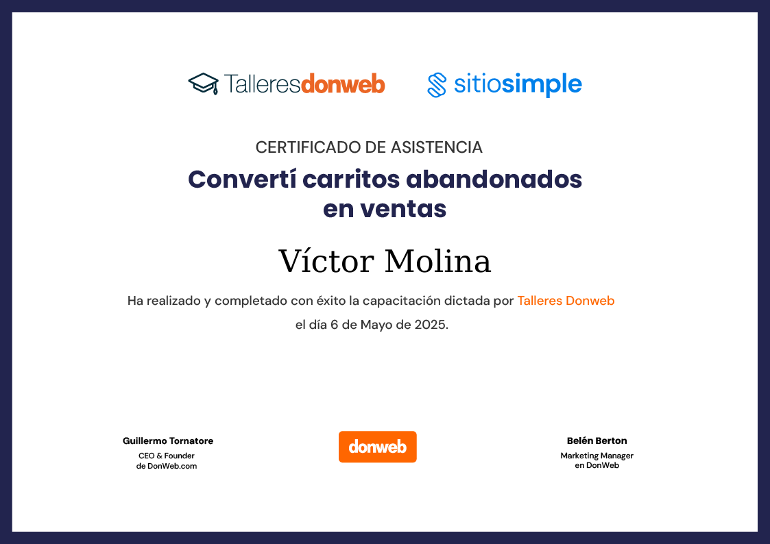 Certificado de asistencia · Talleres DonWeb