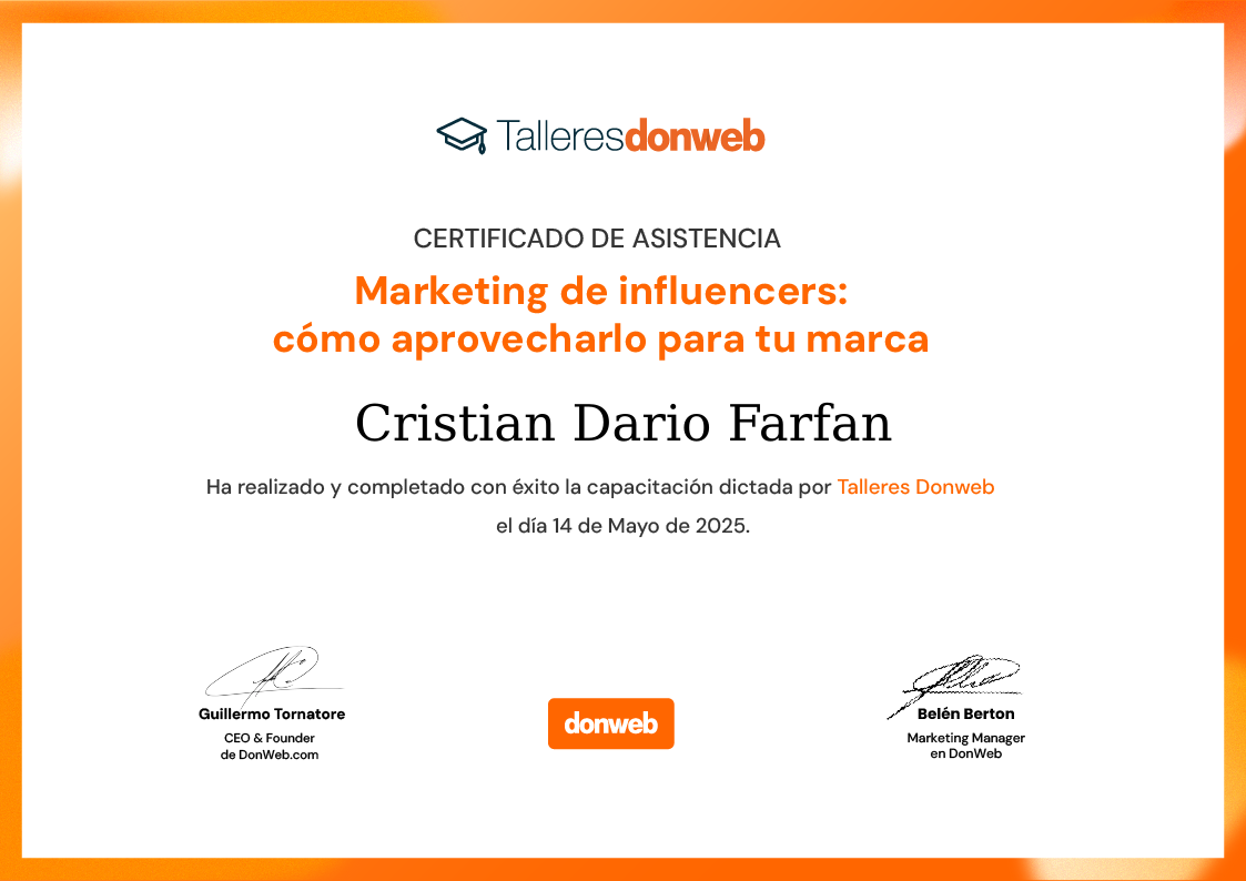 Certificado de asistencia · Talleres DonWeb