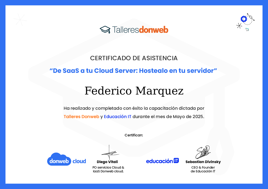 Certificado de asistencia · Talleres DonWeb