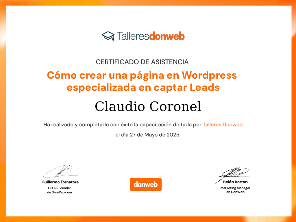Certificado de asistencia · Talleres DonWeb