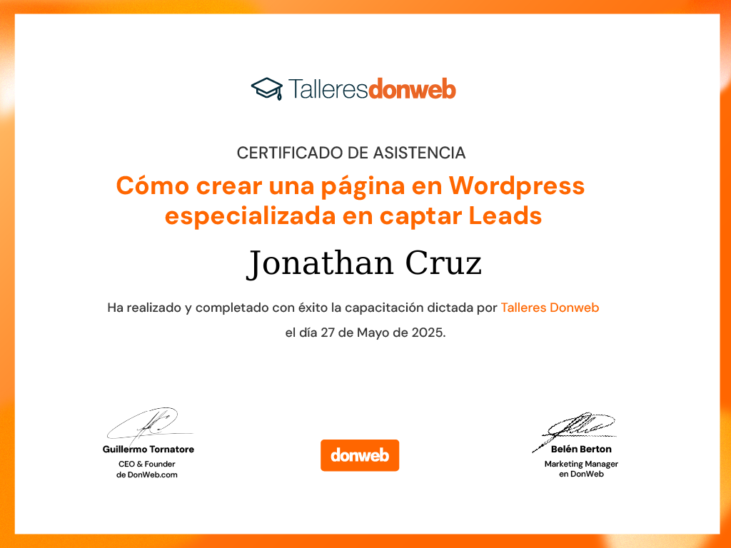 Certificado de asistencia · Talleres DonWeb