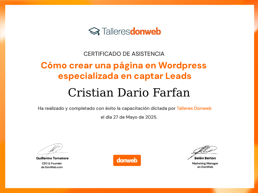 Certificado de asistencia · Talleres DonWeb