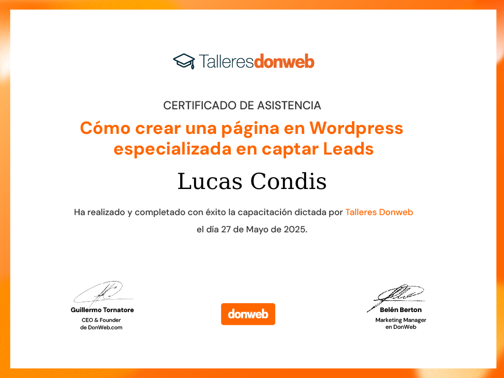 Certificado de asistencia · Talleres DonWeb