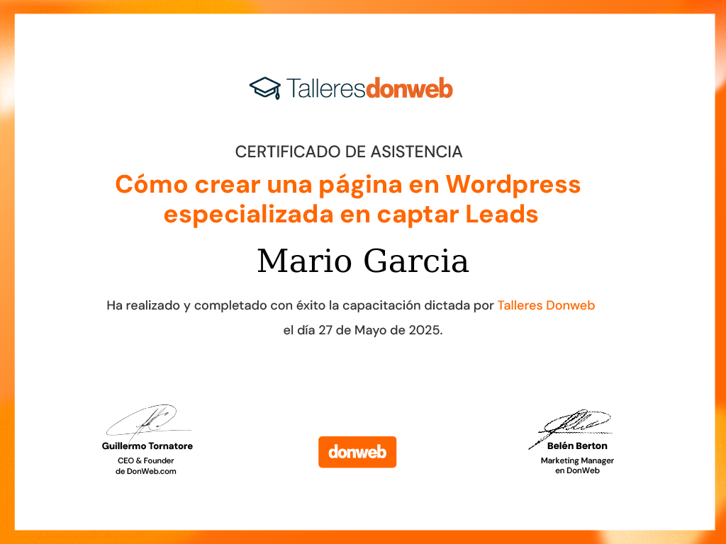 Certificado de asistencia · Talleres DonWeb