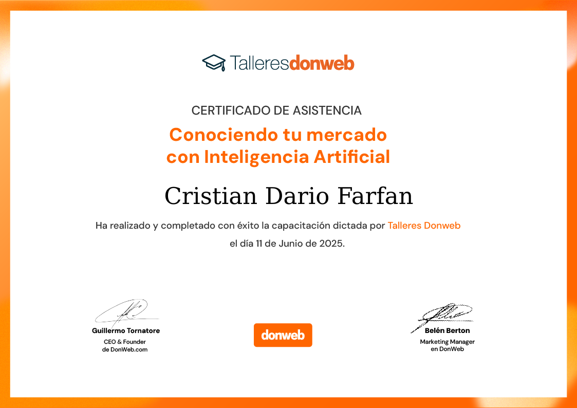 Certificado de asistencia · Talleres DonWeb