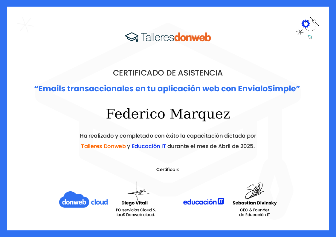 Certificado de asistencia · Talleres DonWeb