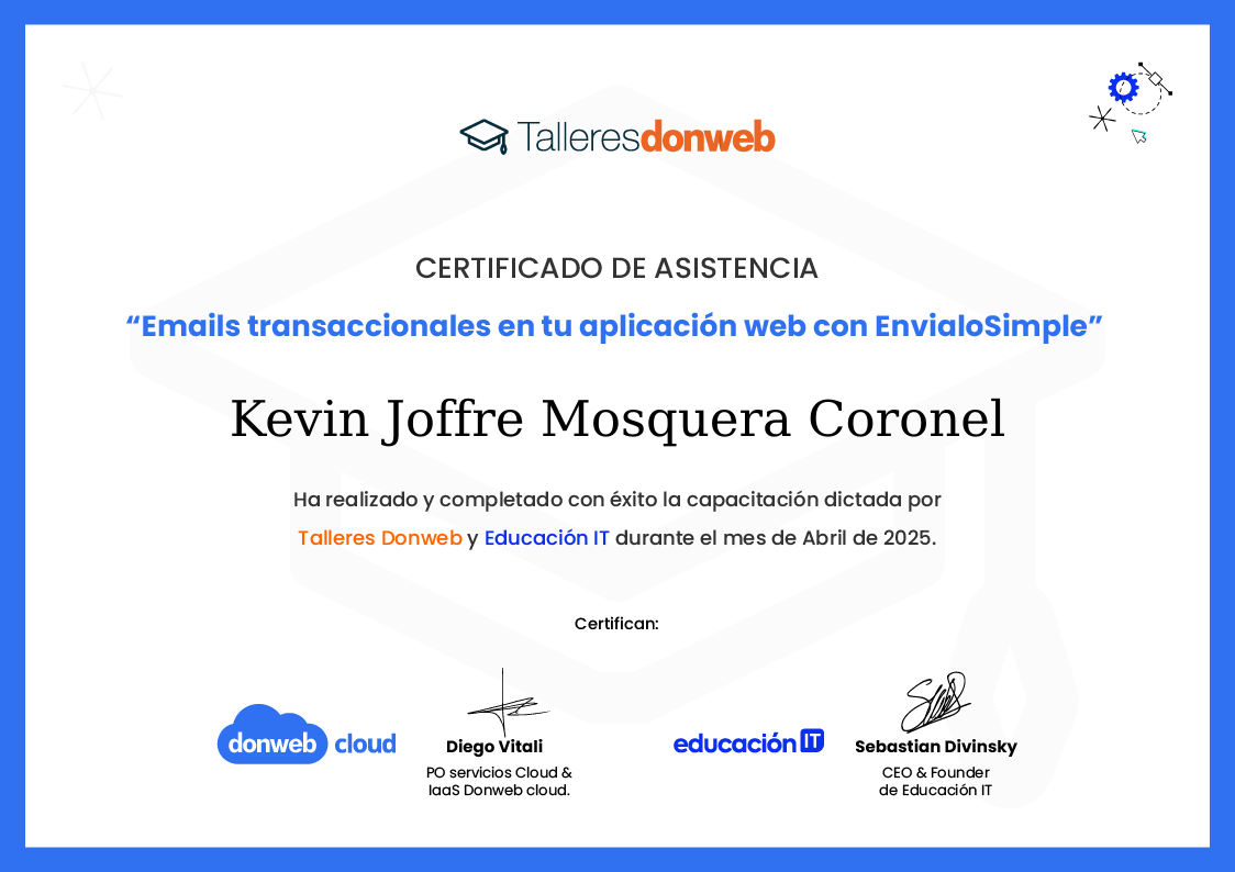 Certificado de asistencia · Talleres DonWeb