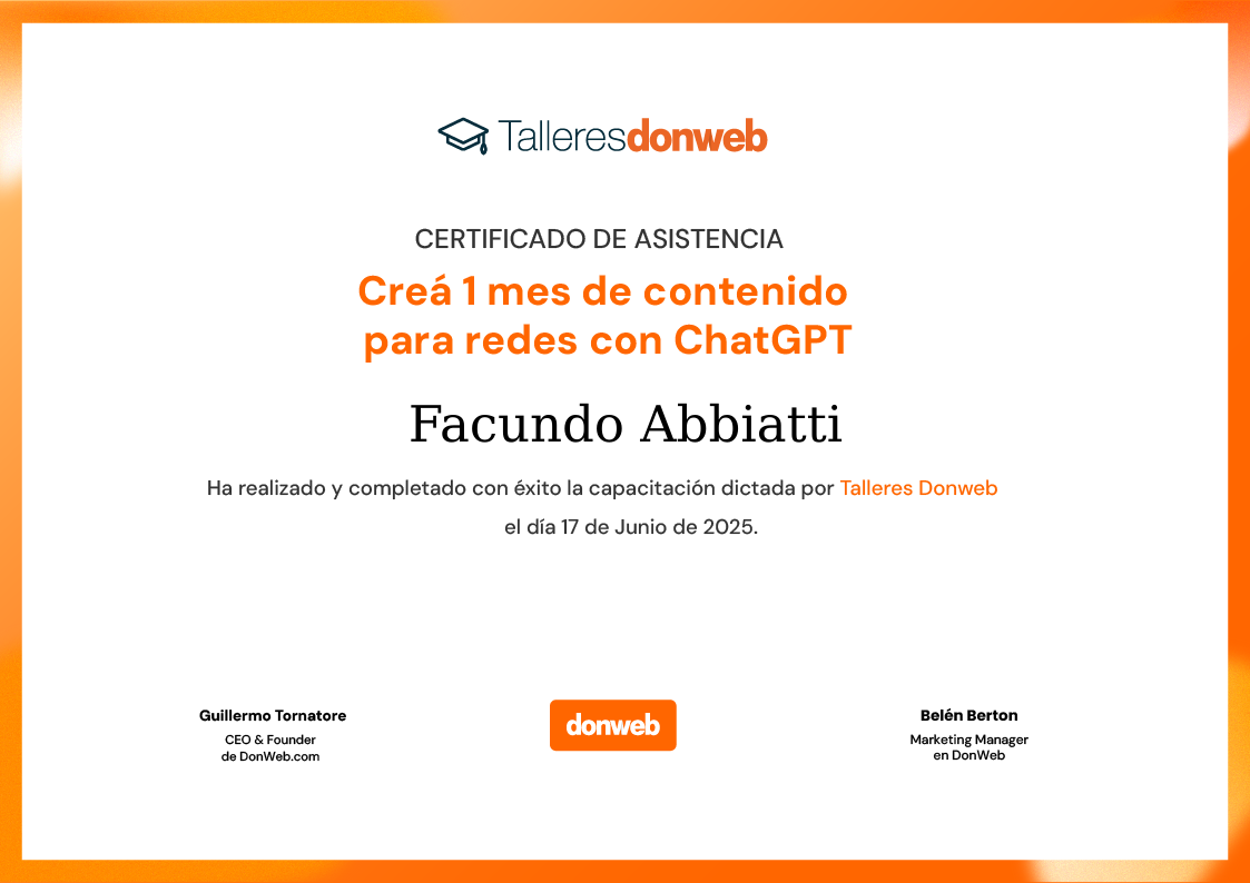 Certificado de asistencia · Talleres DonWeb