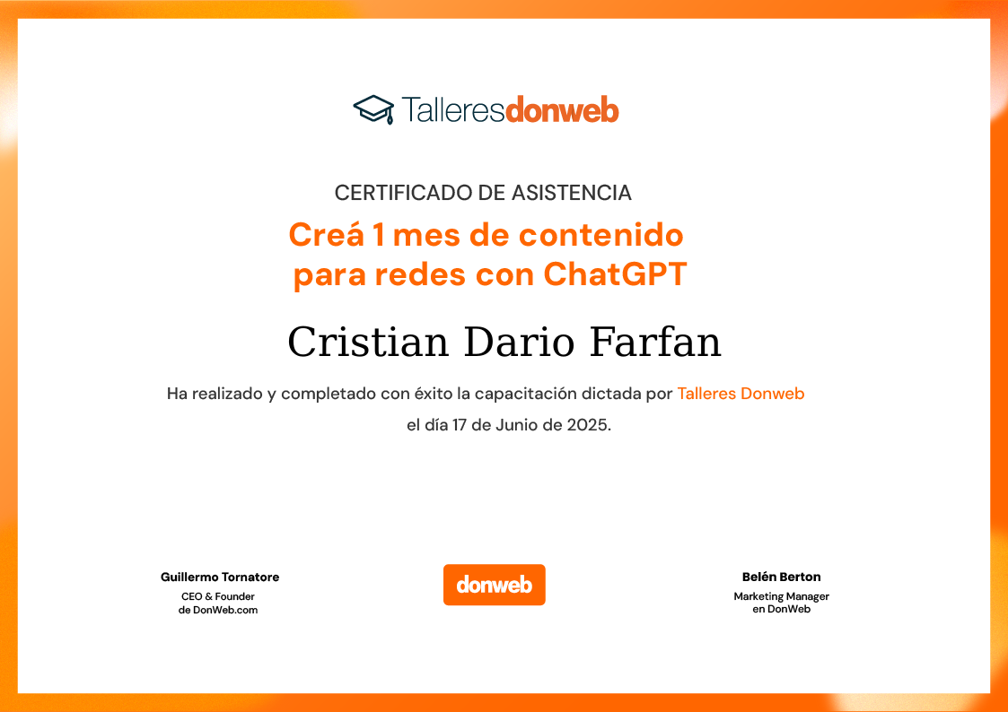 Certificado de asistencia · Talleres DonWeb