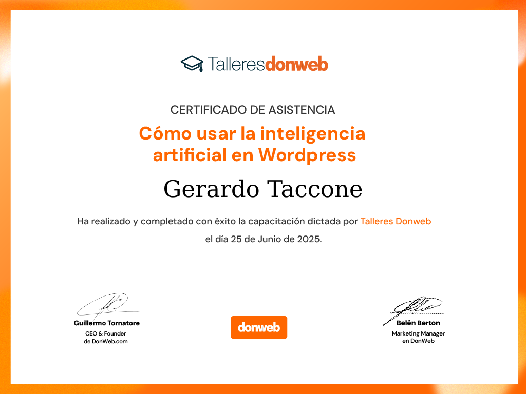 Certificado de asistencia · Talleres DonWeb
