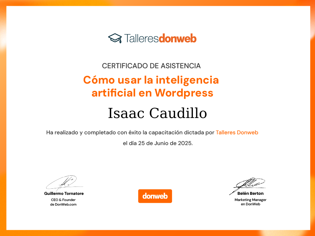 Certificado de asistencia · Talleres DonWeb