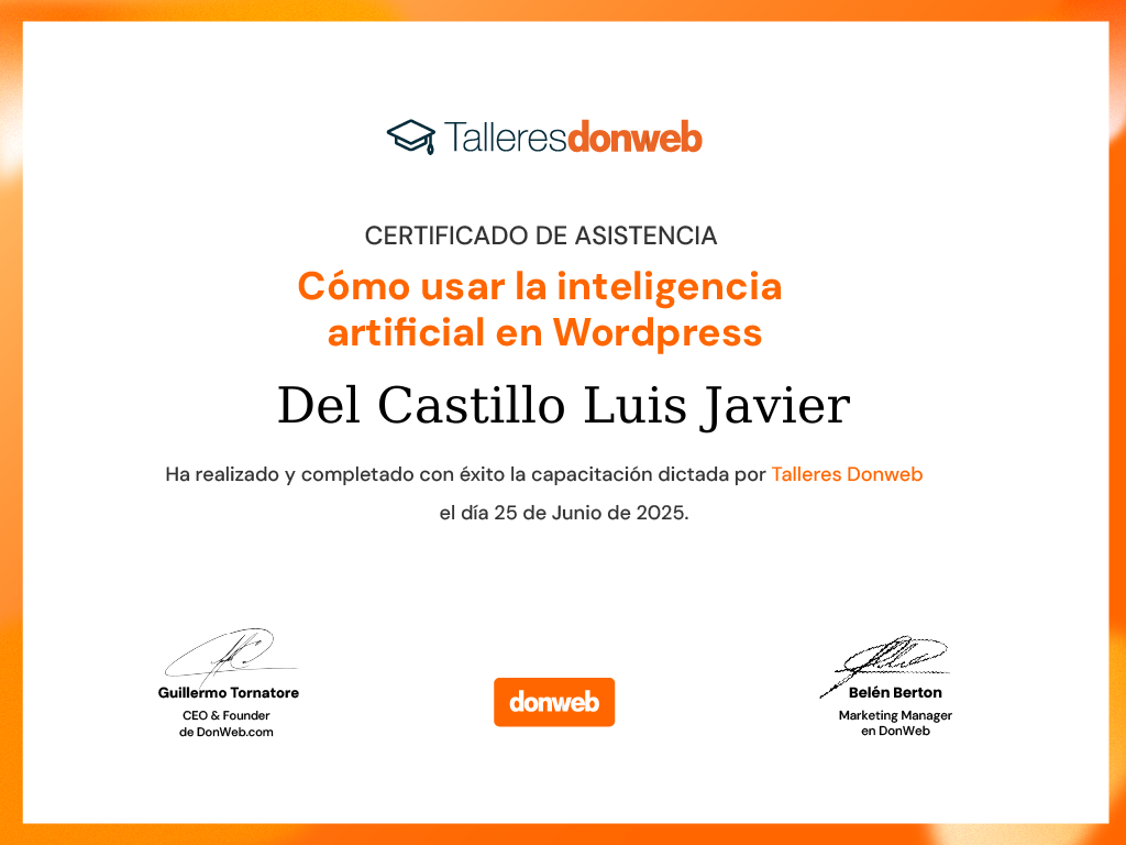 Certificado de asistencia · Talleres DonWeb