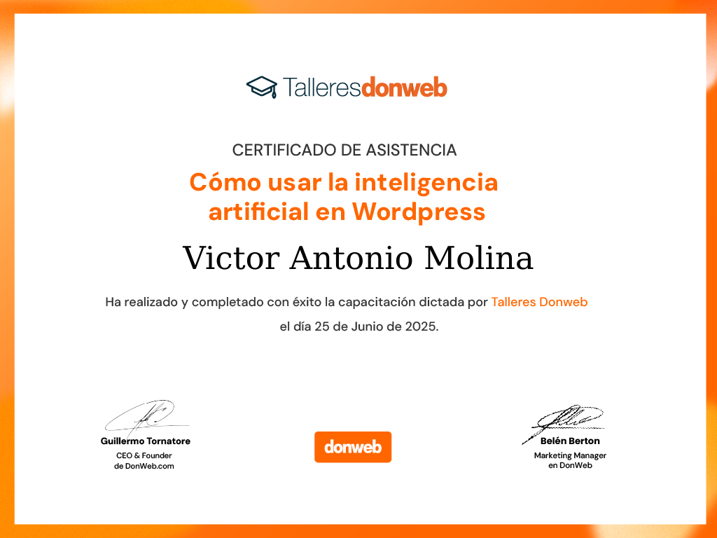 Certificado de asistencia · Talleres DonWeb