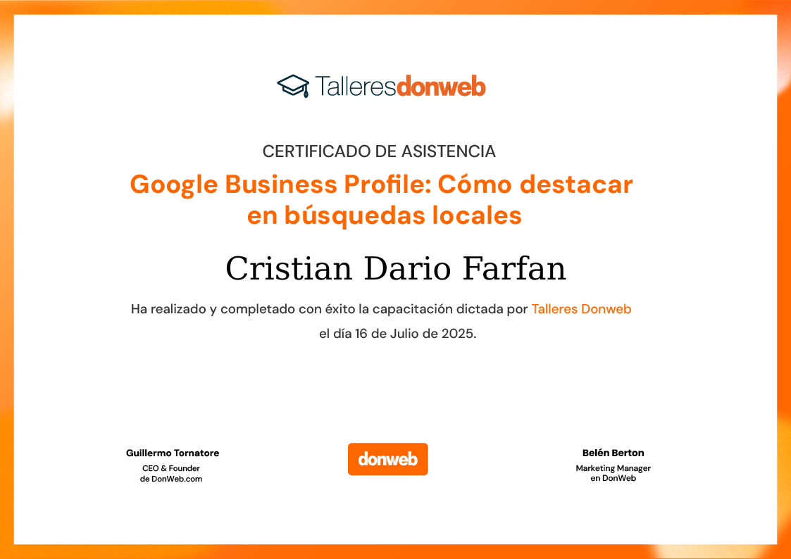Certificado de asistencia · Talleres DonWeb