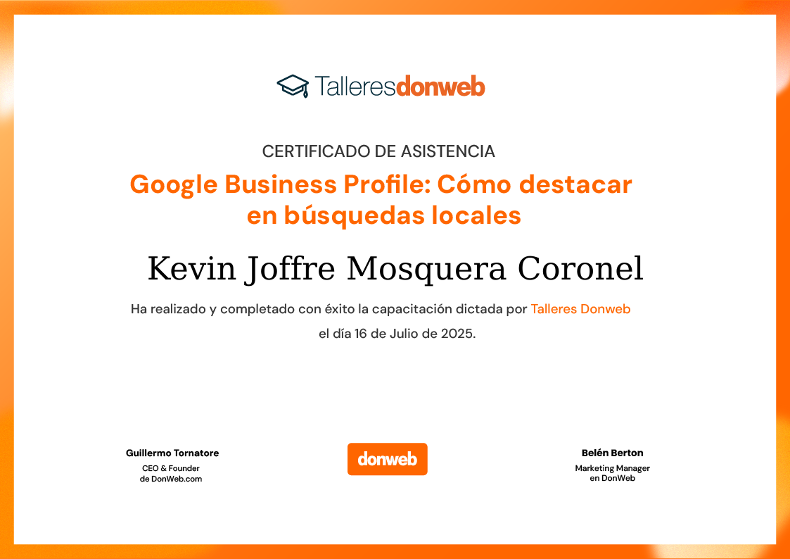 Certificado de asistencia · Talleres DonWeb