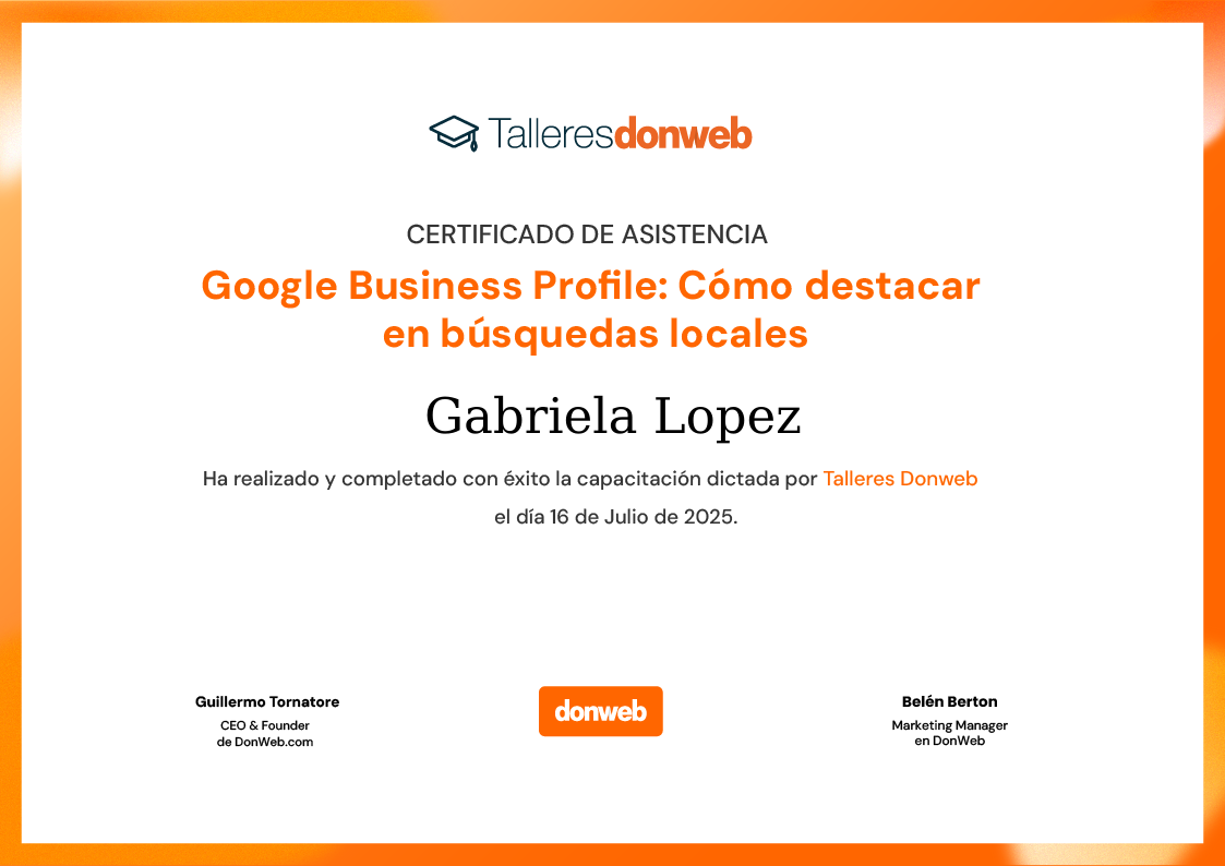 Certificado de asistencia · Talleres DonWeb