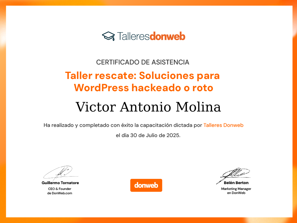 Certificado de asistencia · Talleres DonWeb