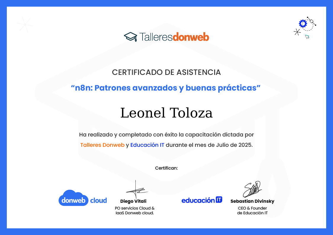 Certificado de asistencia · Talleres DonWeb