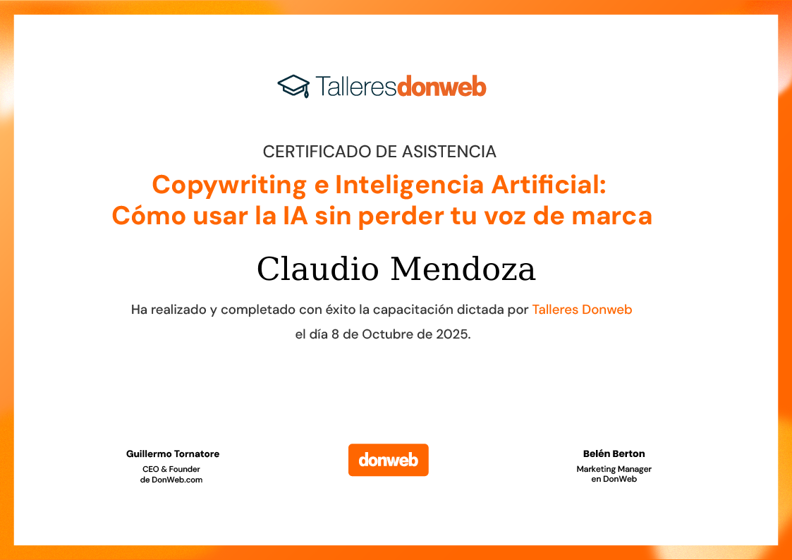 Certificado de asistencia · Talleres DonWeb
