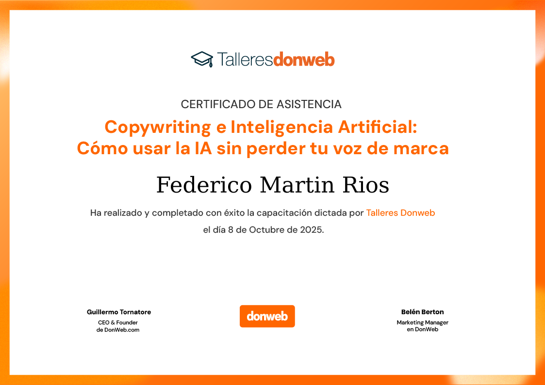 Certificado de asistencia · Talleres DonWeb