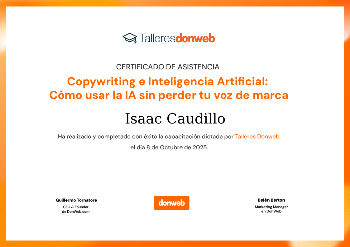 Certificado de asistencia · Talleres DonWeb