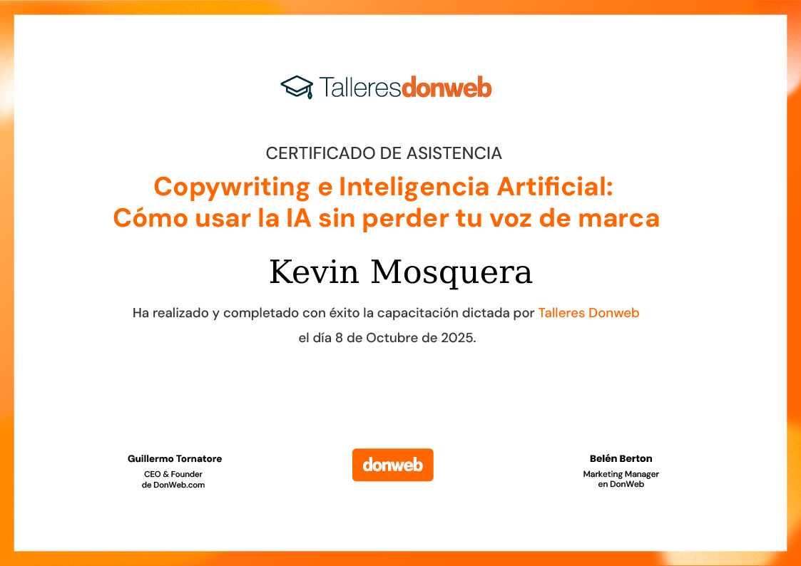 Certificado de asistencia · Talleres DonWeb